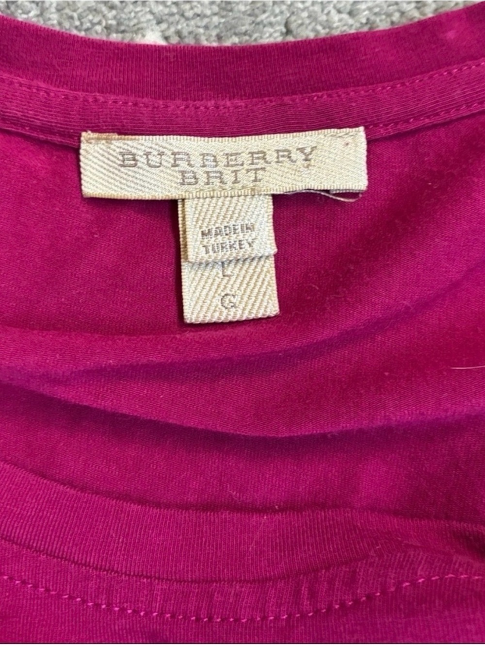 Burberry Brit T-shirt classic Burberry print cuff sleeve magenta pink / purple L - Picture 3 of 3